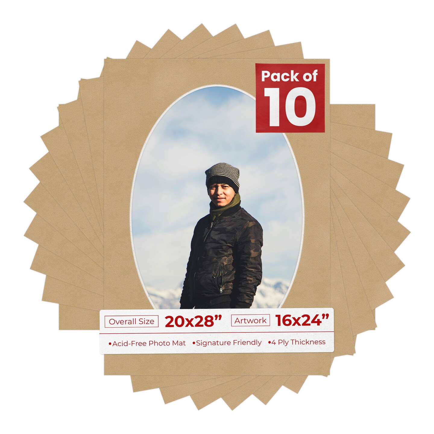 Beige Suede Mat Board for 20x28 Frames - Oval Opening for 16x24 Photos