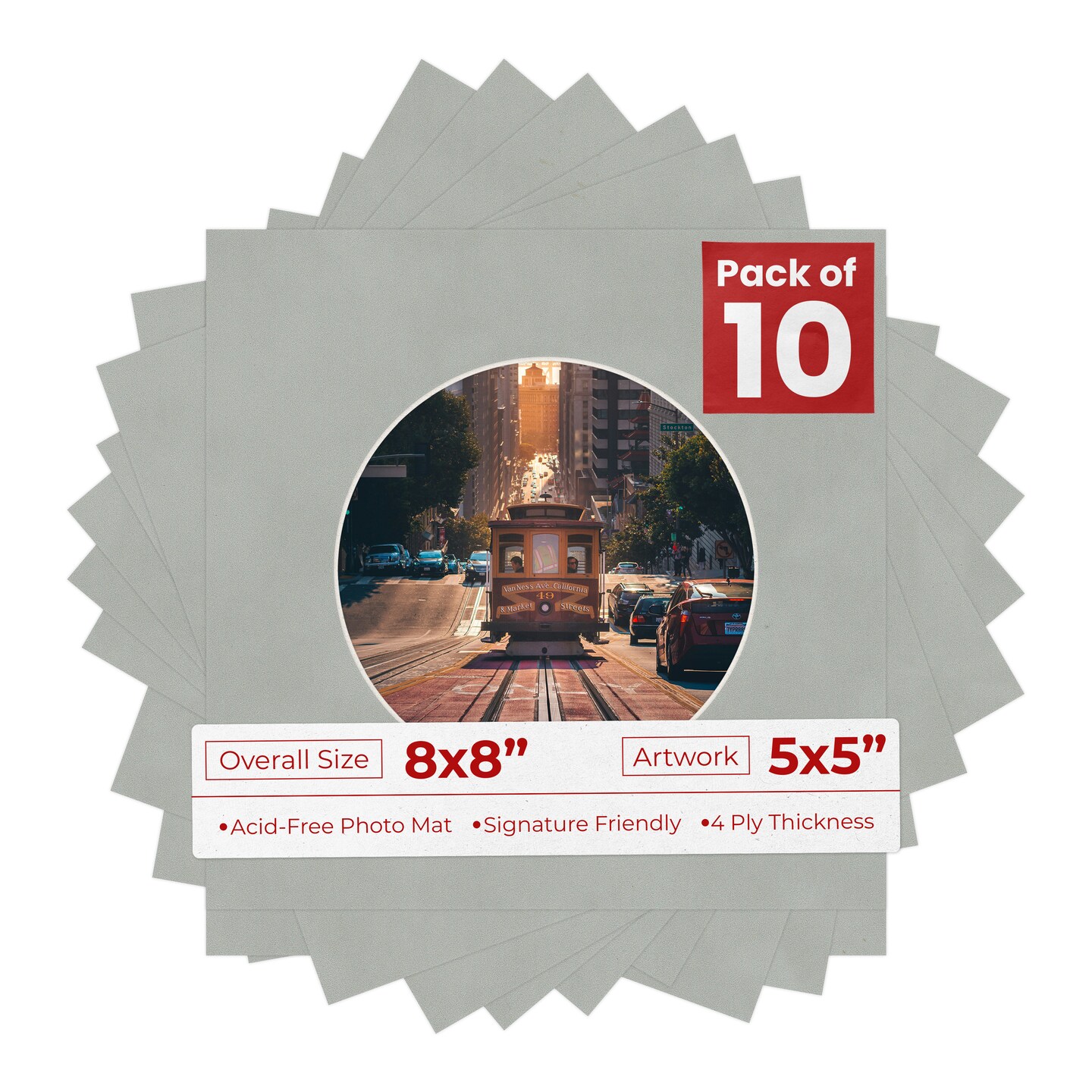 Light Grey Suede Mat Board for 8x8 Frames - Circle Opening for 5x5 Photos