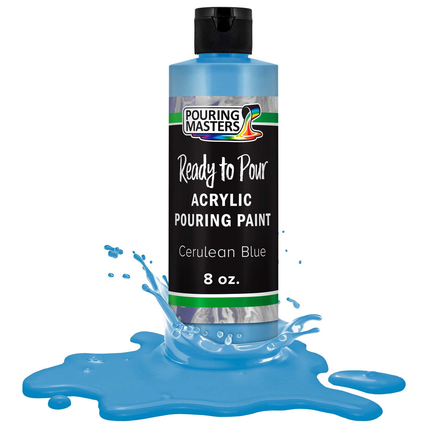 Pouring Masters Cerulean Blue Ready to Pour Acrylic Pouring Paint - Premium 8-Ounce Pre-Mixed Fluid Acrylic Paint - Fluid Art Supplies for Canvas, Wood, Paper, Tile & Rocks