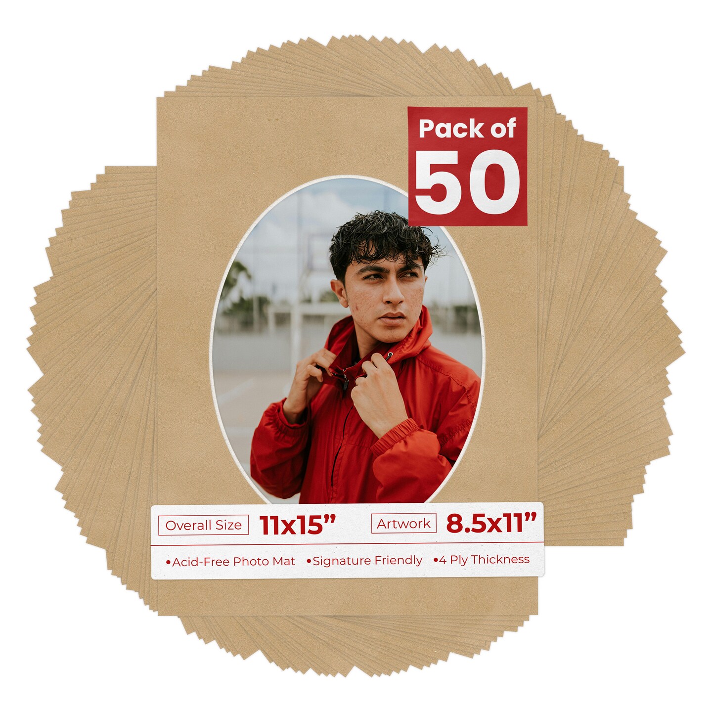 Beige Suede Mat Board for 11x15 Frames - Oval Opening for 8.5x11 Photos