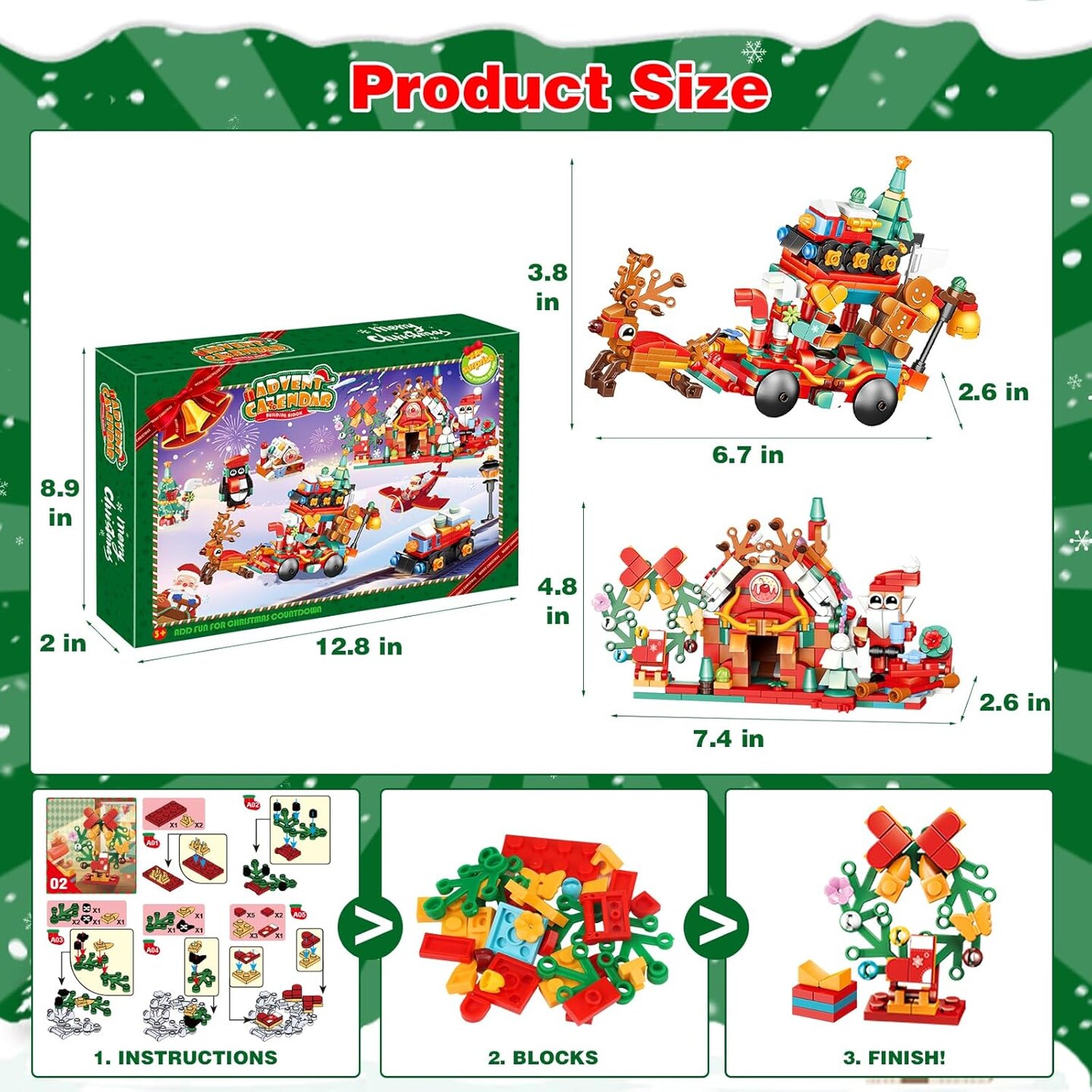 Advent Calendar 2024 Building Blocks - 24 Days Christmas Countdown with 24 Santa Xmas Stocking Stuffers Fillers, Christmas Gifts Party Favors for Boys, Girls, Toddlers and Kids