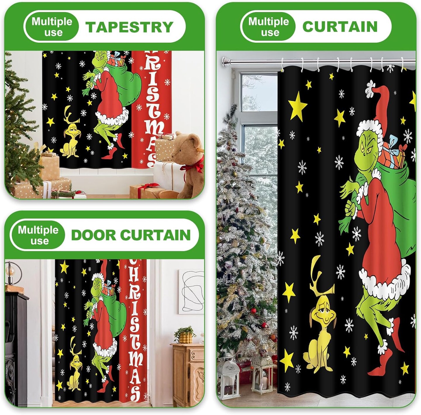 Christmas Shower Curtain for Bathroom, Black and Red Xmas Shower Curtain Fabric, Funny Merry Christmas Holiday Bathroom Curtain with Hooks 71&#x22; x 71&#x22;