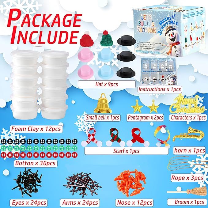 12 Pack Christmas Snowman Crafts for Kids Modeling Clay Snowman DIY Kit Christmas Decoration Air Dry Modeling Clay for Winter Party DIY Gift for Kid