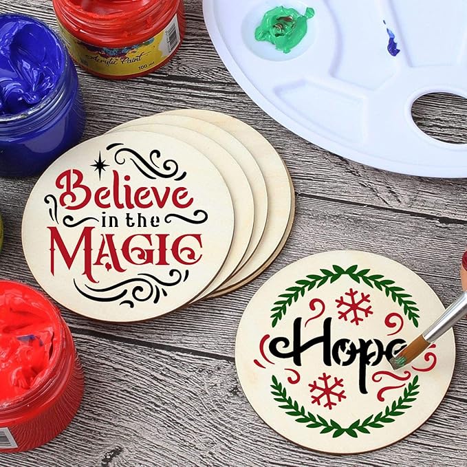 ,Christmas Stencil Xmas Vintage Stencils Holiday Templates for Painting on Wood Slice