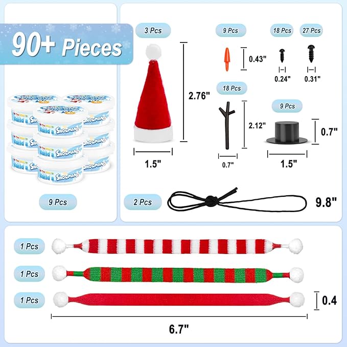Christmas Crafts for Kids, 9 Pack DIY Build a Snowman Kit for Kids, Christmas Gifts for Kids, Stocking Stuffers for Kids, DIY Air Dry Modeling Clay Snowman, Decor Creative Xmas Crafts Gift