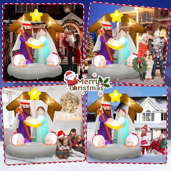 Scene Outdoor Decorations, Build-in LED Lights The Birth of Jesus Scene Blow Up Yard Decoration for Holiday Xmas Party Indoor Lawn Christmas Eve Decor