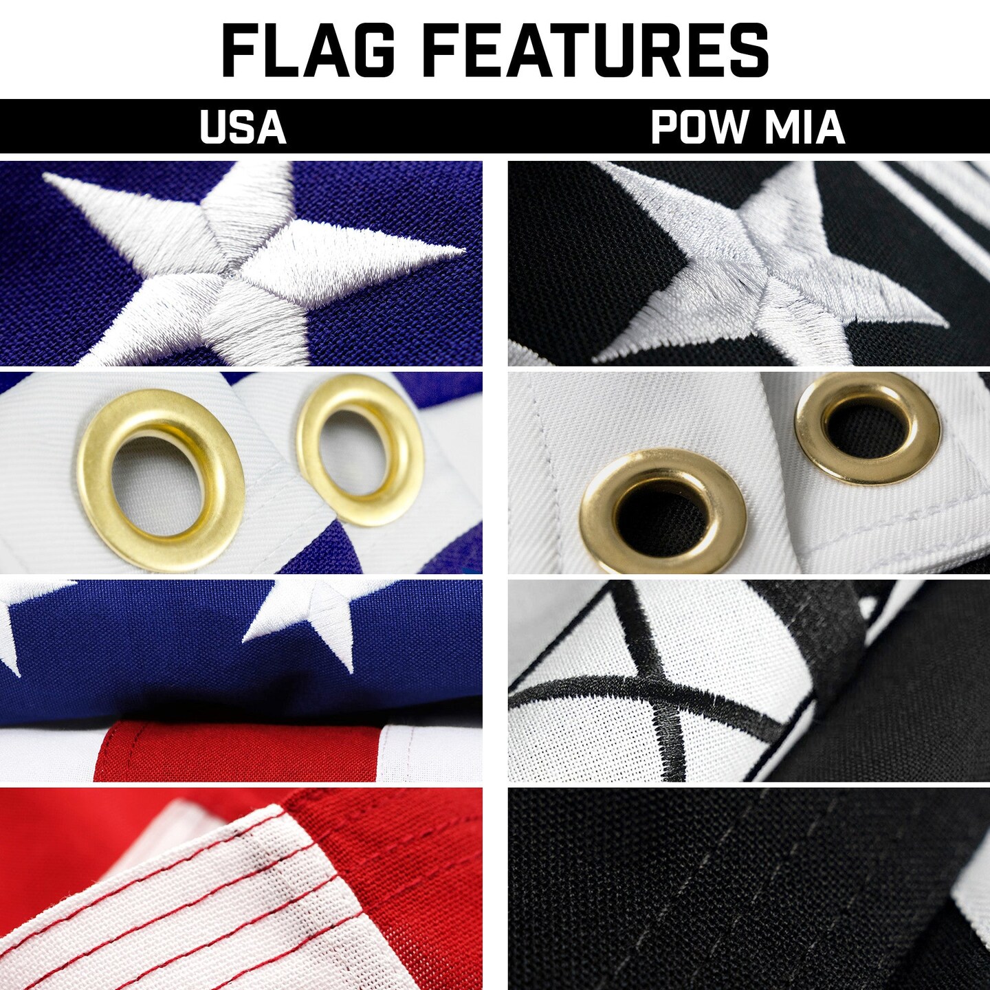 G128 Combo Pack: 20 Ft Telescoping Aluminum Flagpole (Black) &#x26; American and POW Flags 3x5 Ft, Both StormFlyer Series Embroidered 220GSM Spun Polyester | Pole with Flags Included