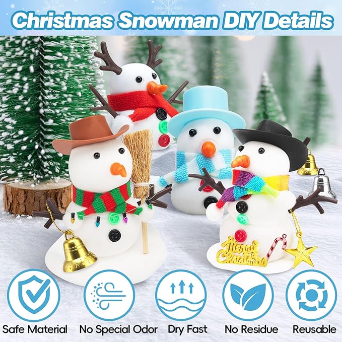 Snowman Clay Crafts 12 Pack Build a Snowman Christmas DIY Kit, Creative Kids Modeling Activities Making Clay, Christmas Stocking Stuffers Christmas Crafts Xmas Gift for Kids