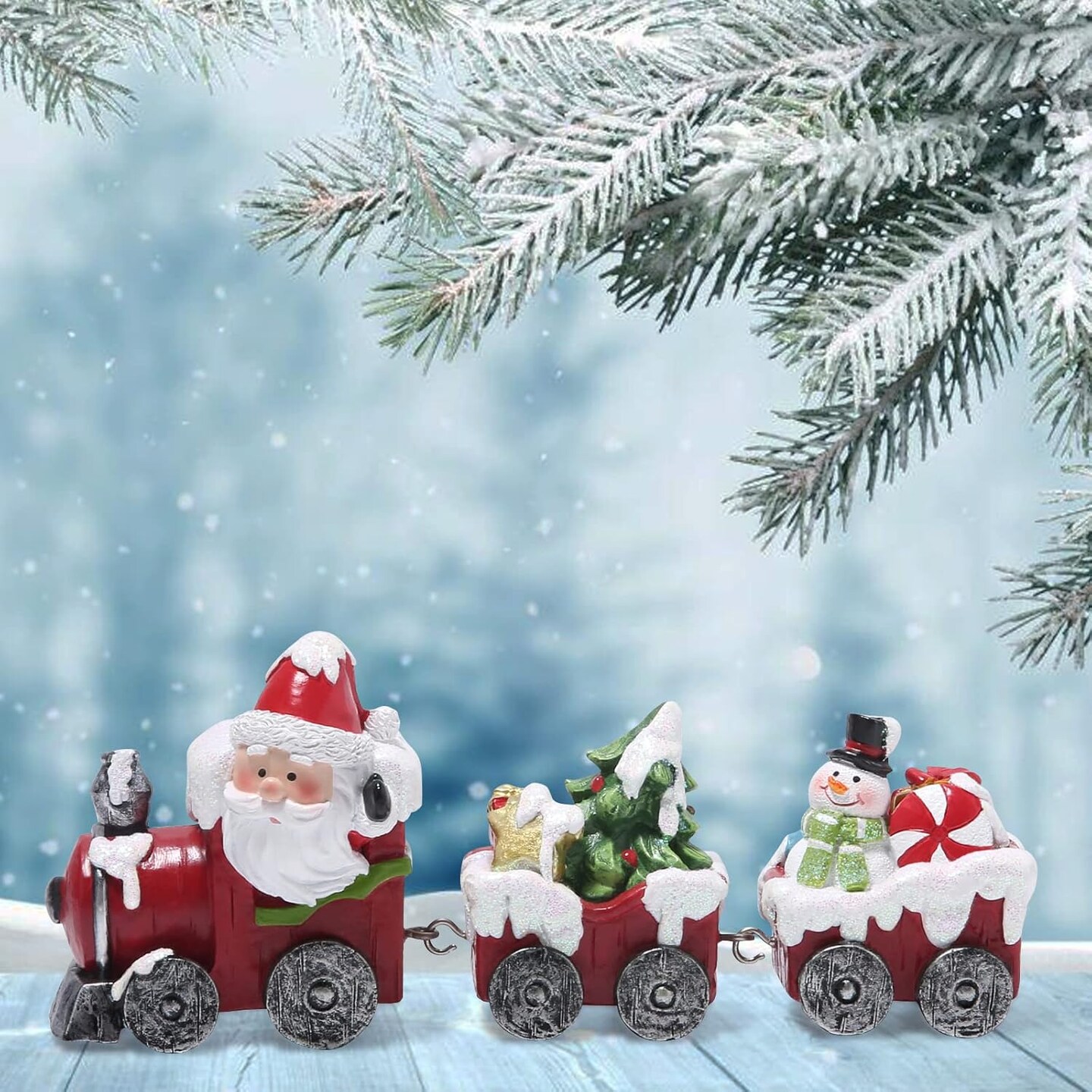 Christmas Decorations Indoor Home Decor Christmas Small Train Figurines Winter for Table Top Centerpiece Fireplace Decor Cute Christmas Train Decoration Gift (red Train)