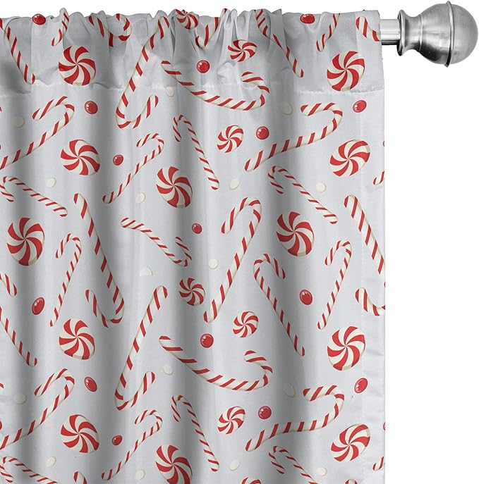 Candy Cane Window Curtains, Sugary Treats of New Year Celebrations Pattern of Holiday Food, Lightweight Decor 2-Panel Set with Rod Pocket, Pair of - 28&#x22; x 84&#x22;, Red White Coconut