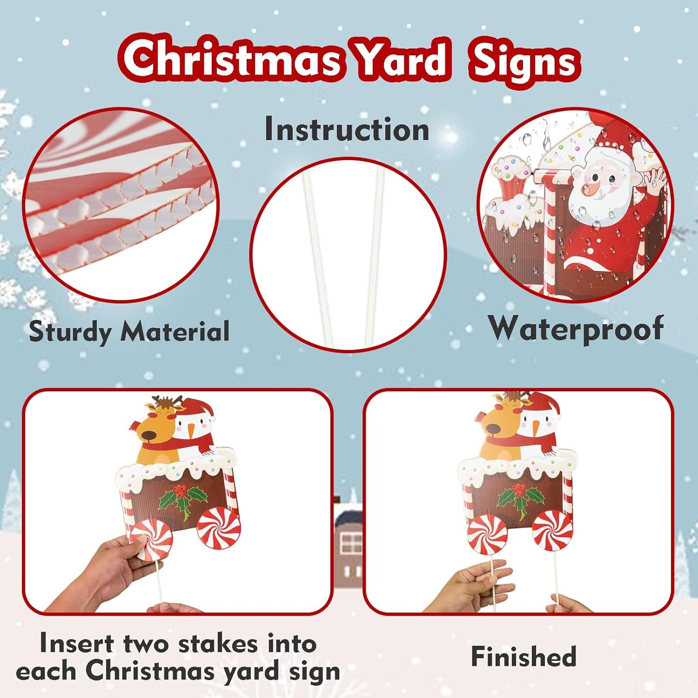 Christmas Train Decorations Yard Signs with LED Lights - Christmas Tree Santa Elf Snowman Train Set Lawn Signs with Stakes for Holiday Xmas Lawn Garden Yard Decorations Outdoor, 5 Pack