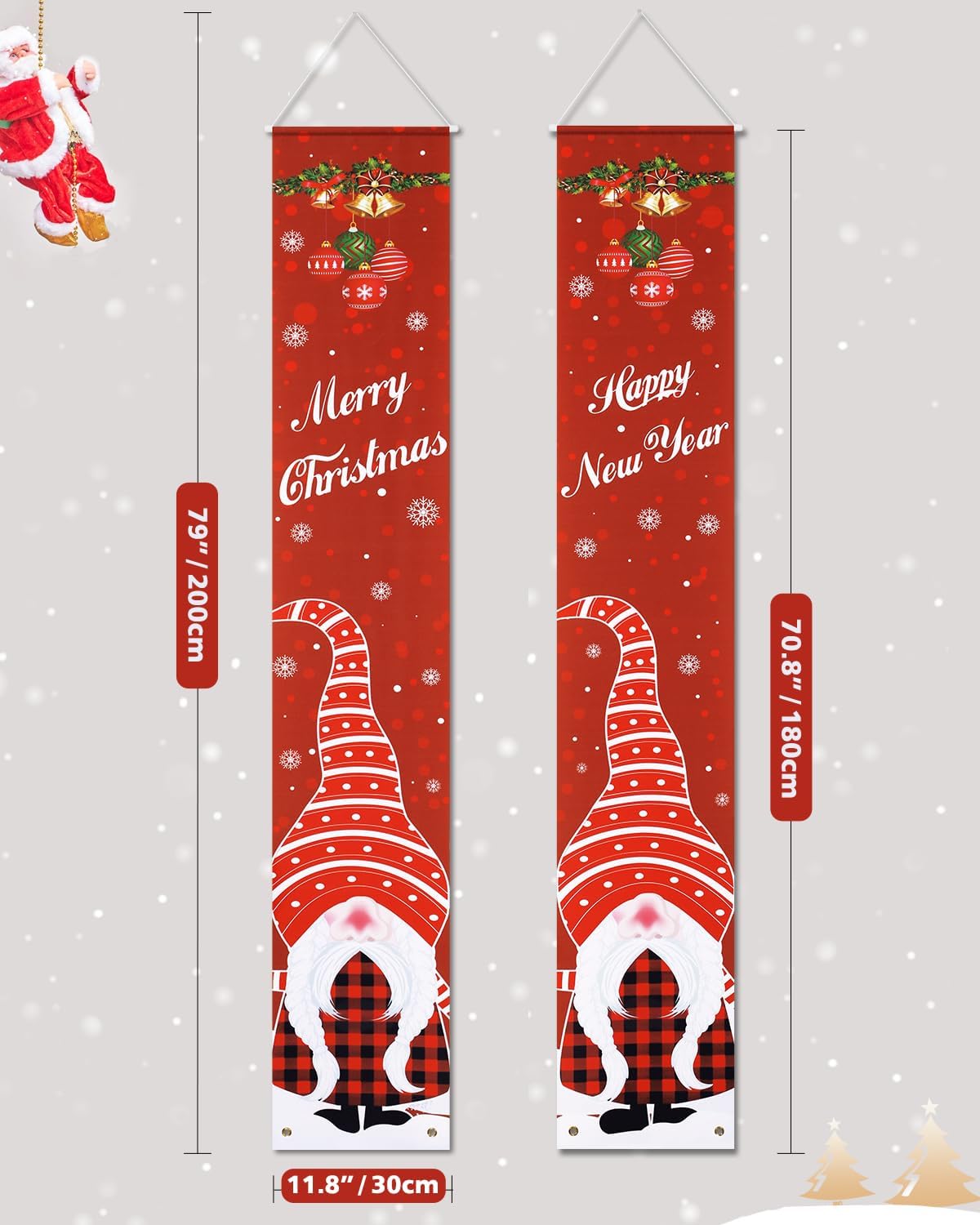 Christmas Decorations Outdoor Yard Front Porch Sign Set, Red Plaid Door Banner, Merry Christmas Hanging Banner Flag for Home Indoor Outdoor Xmas Decor Wall Front Door Yard Garage