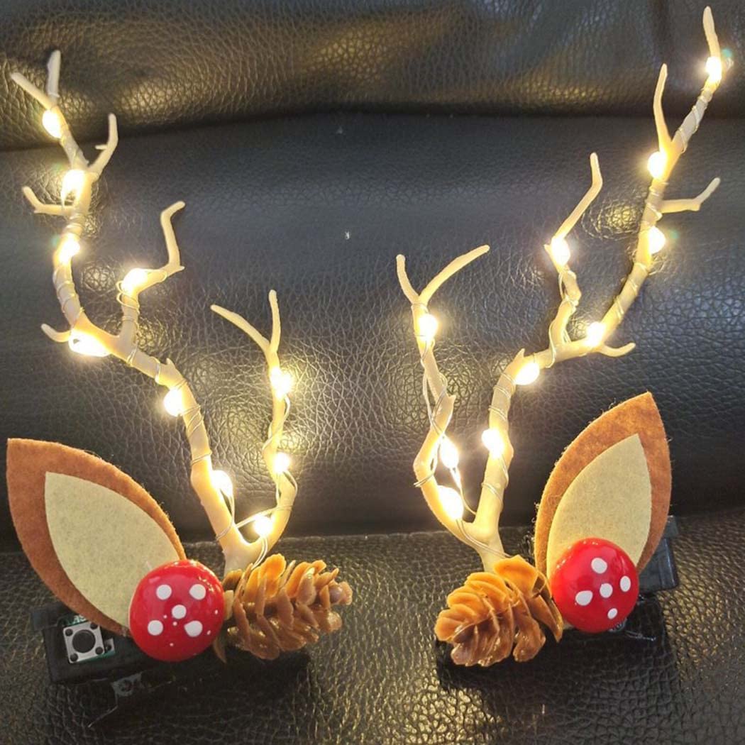 LED Light Christmas Hair Clips Reindeer Antlers Xmas Hairpins Hair Barrettes Cute Party Cosplay Head Pieces Hair Accessories for Women and Girls (Pack of 2)