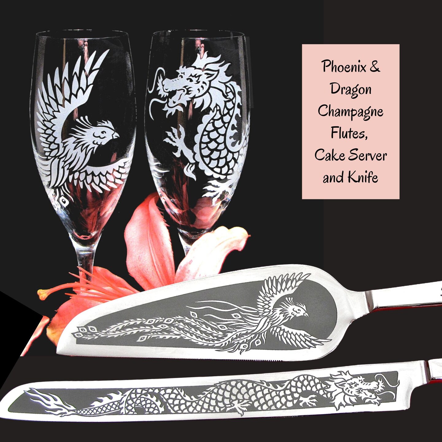 Phoenix and Dragon Champagne Flutes, Etched Glass Toasting Glasses, Chinese  Wedding | MakerPlace by Michaels