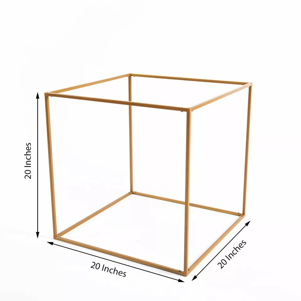 2 pcs 20&#x22; tall Matte Gold Geometric Cube Metal Stands Wedding Party Vase Holders