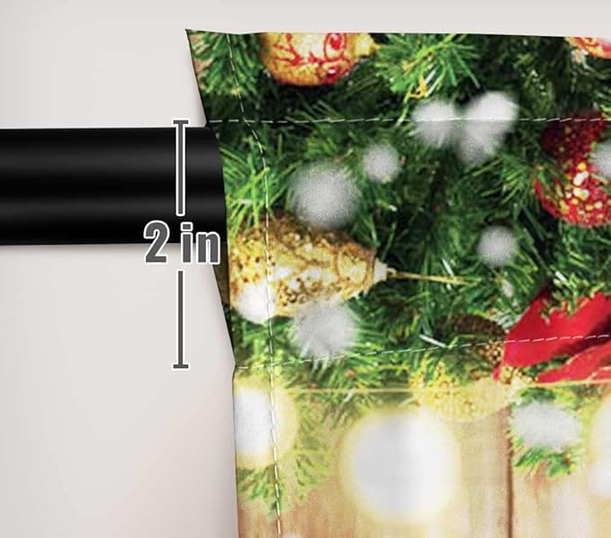 Christmas Wooden Barn Window Curtain Rustic Xmas Pine Tree Festival Holiday Print Curtains Home Decor Rod Pocket Darkening Drapes for Bedroom Living Room 82 in x 84 in