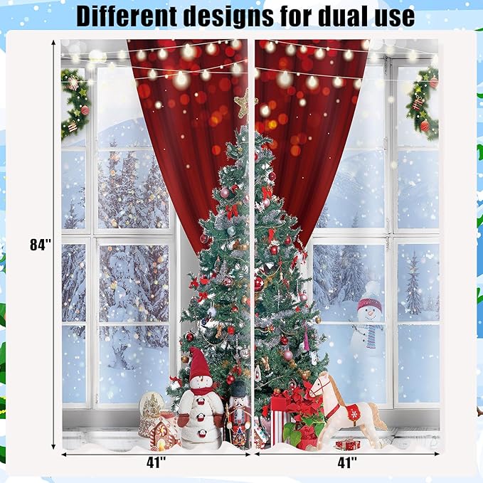 Christmas Curtains 83 x 81 Inch Winter Bedroom Window Drapes Tree Xmas Curtains for Living Room Curtain for Farmhouse Bathroom Kitchen Village(Classic)
