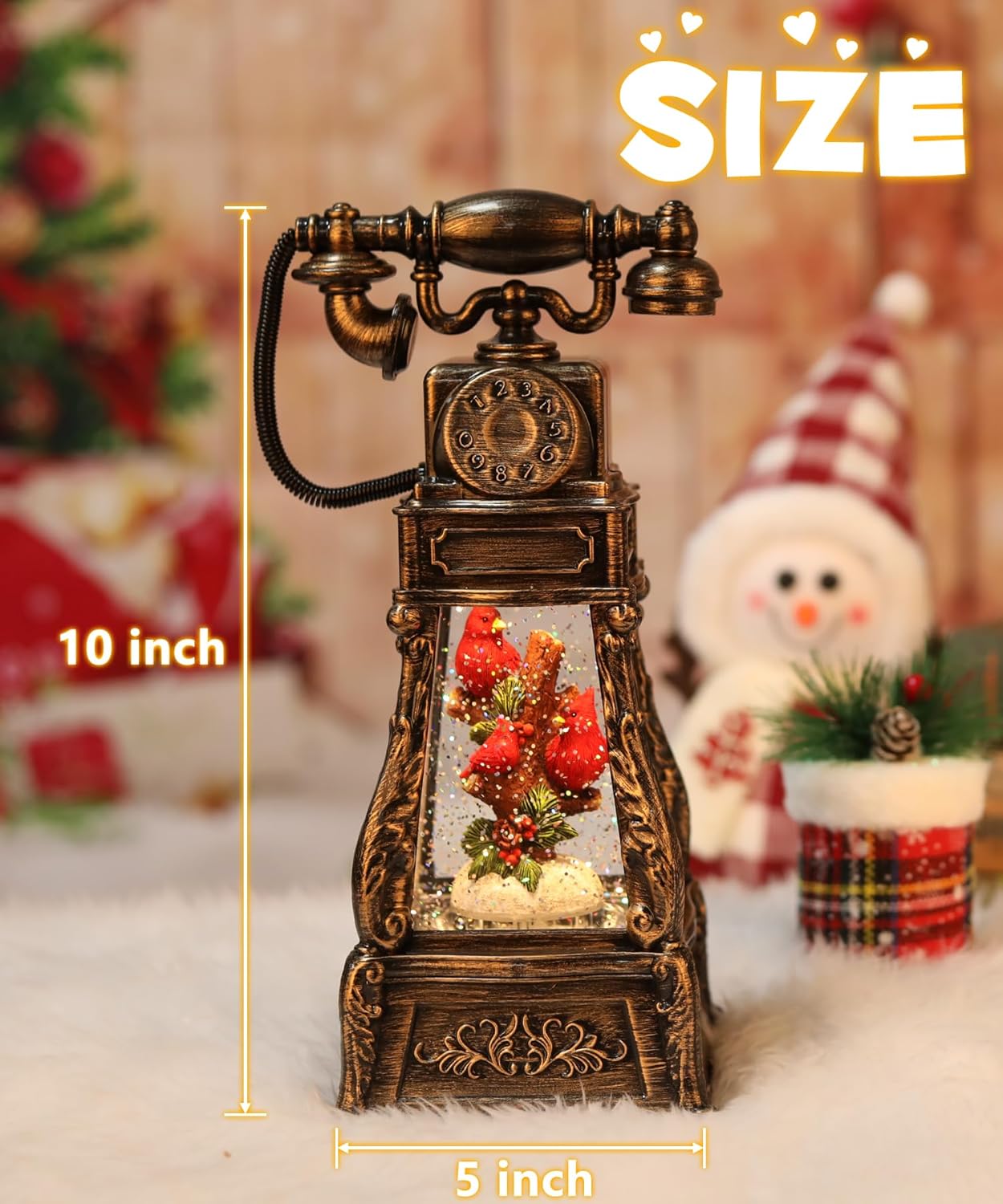 Cardinal Telephone Christmas Snow Globe-Glittering Light Up Musical Snow Globe Christmas Decorations, 6H Timer, USB &#x26; Battery Operated, Cardinal Gift Indoor Home D&#xE9;cor