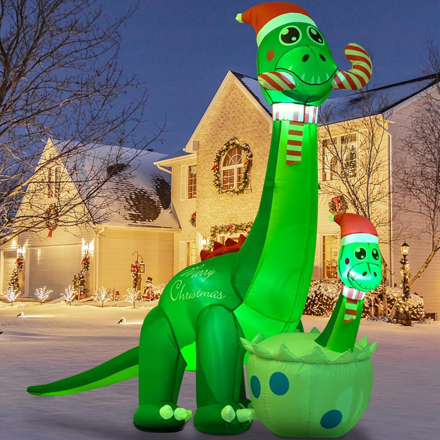 8 FT Christmas Inflatables Outdoor Decorations Inflatable Christmas Dinosaur and Dinosaur Baby with Build-in LEDs Blow up Holiday Decorations for Yard Garden Outdoor Indoor Decor