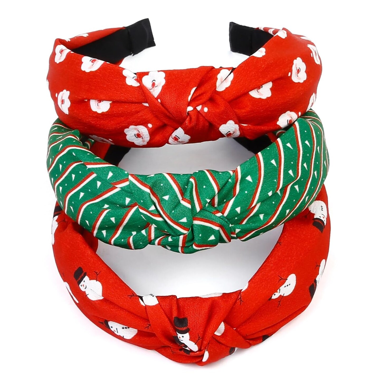 Christmas Headbands for Women Girls Holiday Knotted Head Bands Festive Top Knot Headband Red Green Hair Hoops 3PCS Christmas Gifts Hair Accessories for Women