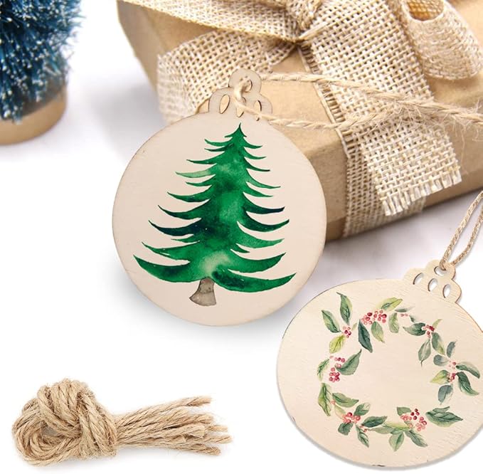 30pcs Round Wooden Discs with Holes, 3&#x22; Unfinished Predrilled Natural Wood Slices for Crafts Centerpieces, Wooden DIY Christmas Ornaments Hanging Decorations
