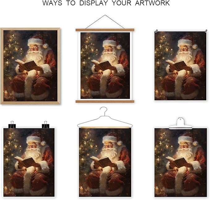 Wodkodnxy Vintage Christmas Canvas Wall Art, Santa Claus Reading Booking Pictures for Wall Decor, Merry Christmas Poster Hobby Lobby Santa Picture, Xmas Wall Decorations Gifts 16x24in Unframed