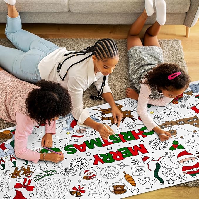 Christmas Crafts for Kids, 72 x 35 Inches Giant Christmas Coloring Tablecloth/Poster Decorations - Christmas Games/Activities for Family, Classroom, Xmas Holiday Christmas Party Favors for Kids&#xFF08;Game)