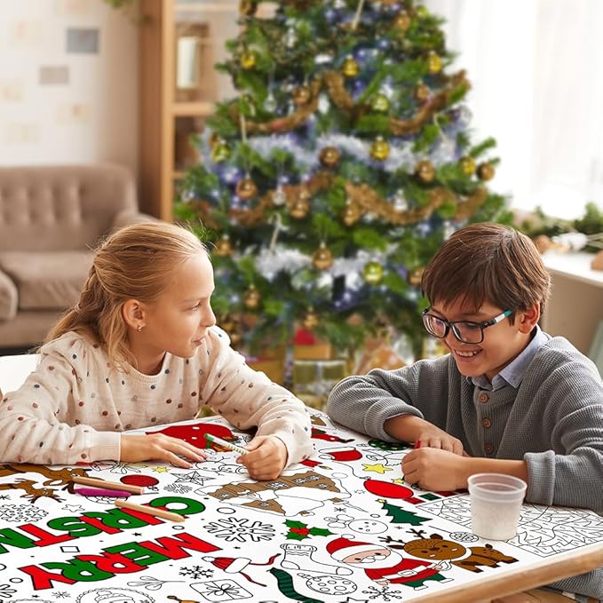 Christmas Crafts for Kids, 72 x 35 Inches Giant Christmas Coloring Tablecloth/Poster Decorations - Christmas Games/Activities for Family, Classroom, Xmas Holiday Christmas Party Favors for Kids&#xFF08;Game)