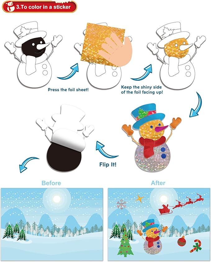 Christmas Fun Foil Art Kit Ages 4 to 8,Christmas No Mess DIY Art Creative Activity