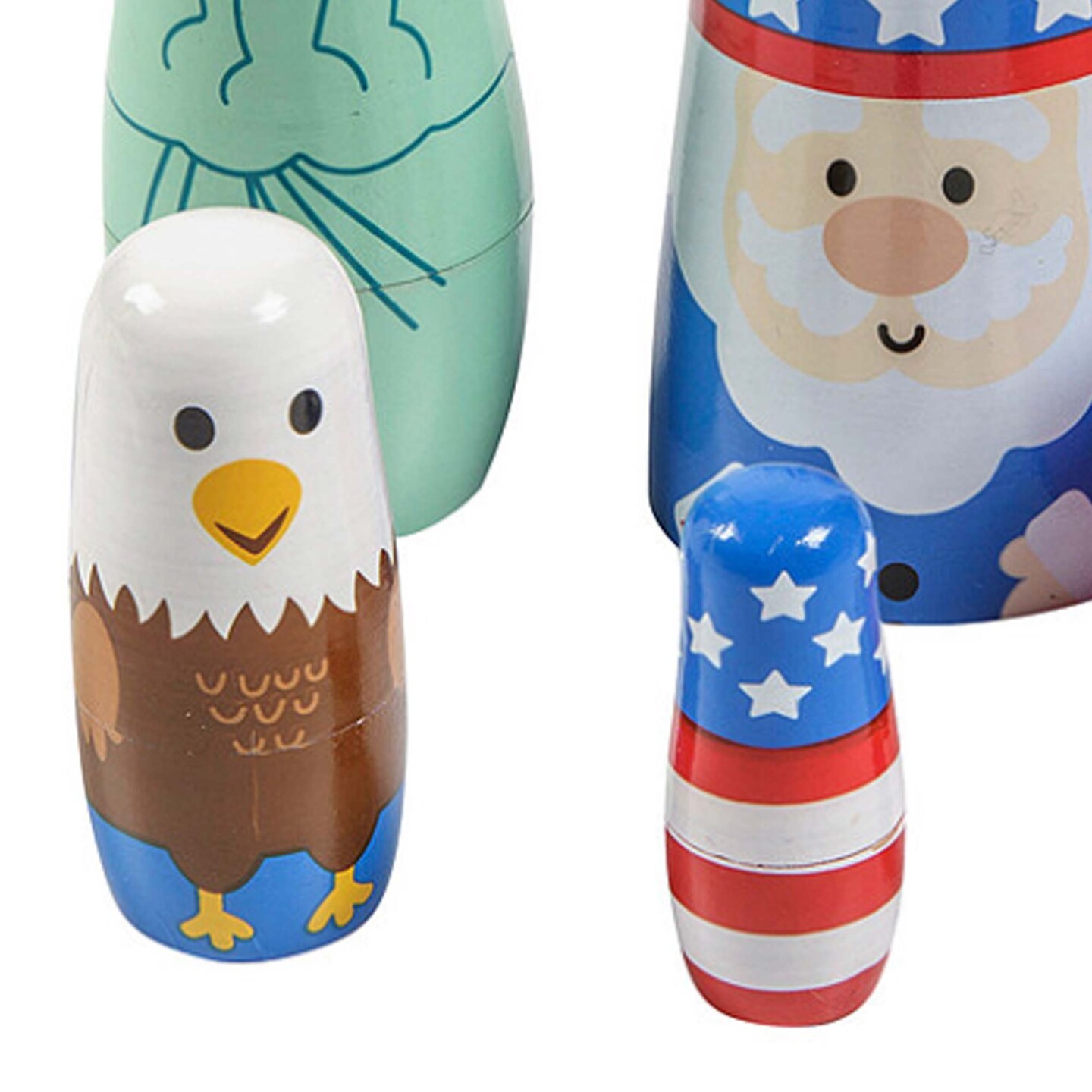 Patriotic Red, White & Blue Characters Wooden Nesting Dolls 5 Pieces