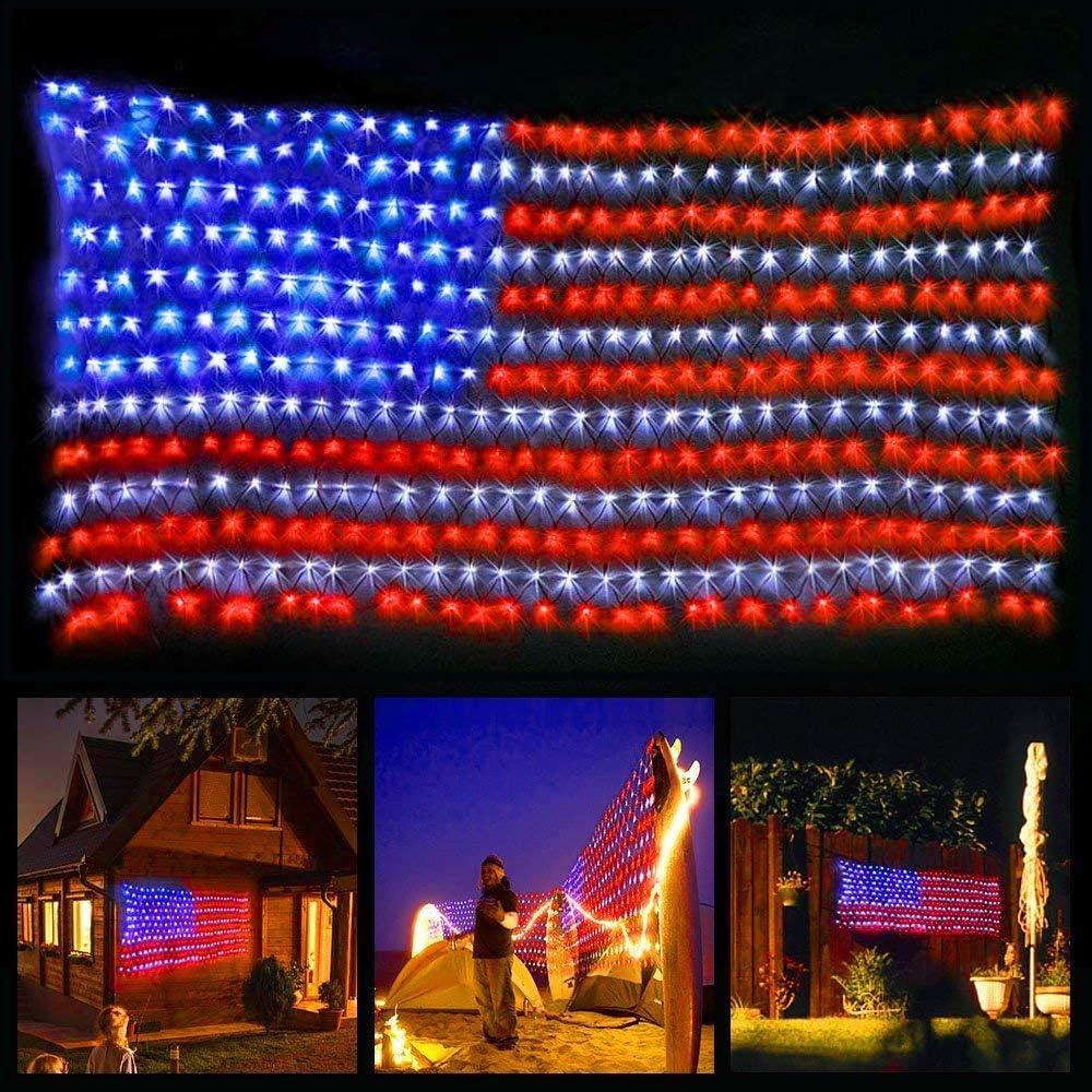 LED American Flag Lights,6.5ft*3.2ft Waterproof Led Flag Net Light Outdoor for 4th of July Decorations,Independence Day,Memorial Day, Festival, Garden,Outdoor Christmas Decoration