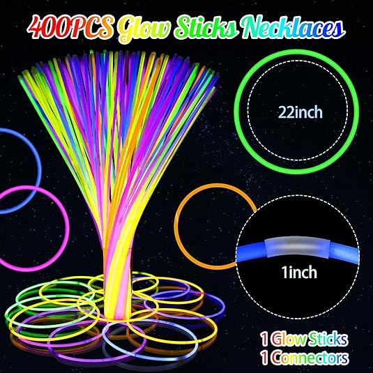 22 Inch Glow Necklaces Sticks Bulk Light up with Connectors Party Neon Glow in the Dark for Carnival Birthday Festivals Raves Wedding Favors
