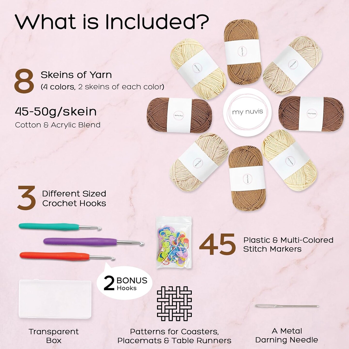 Crocheting Kit for Beginners-Crochet Kit for Starters Adult Crafts & Kids Crafts-Choose Your Project-Coasters & Placemats or 1 Table Runner-Instructional Videos, Crochet Accessories