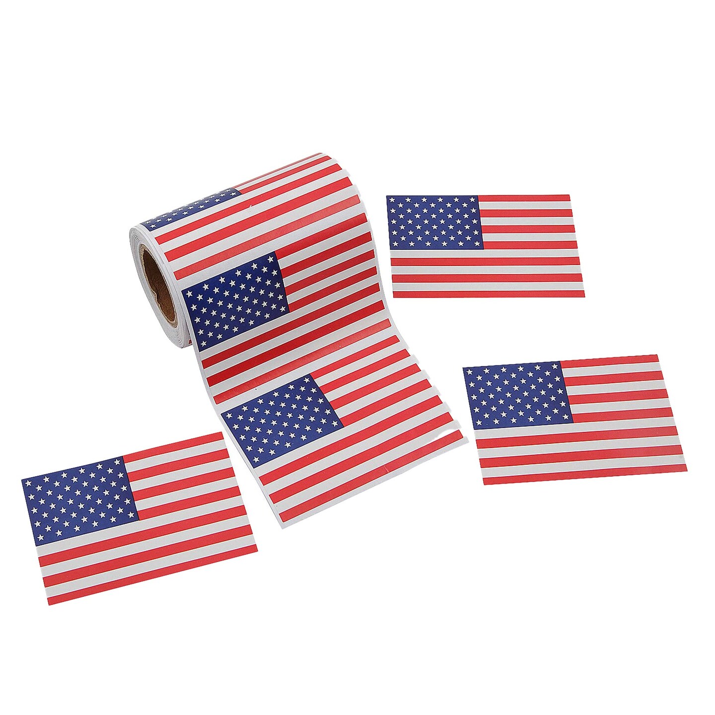 3" x 2" Patriotic Red, White and Blue American Flag Sticker Roll 100 Pc.