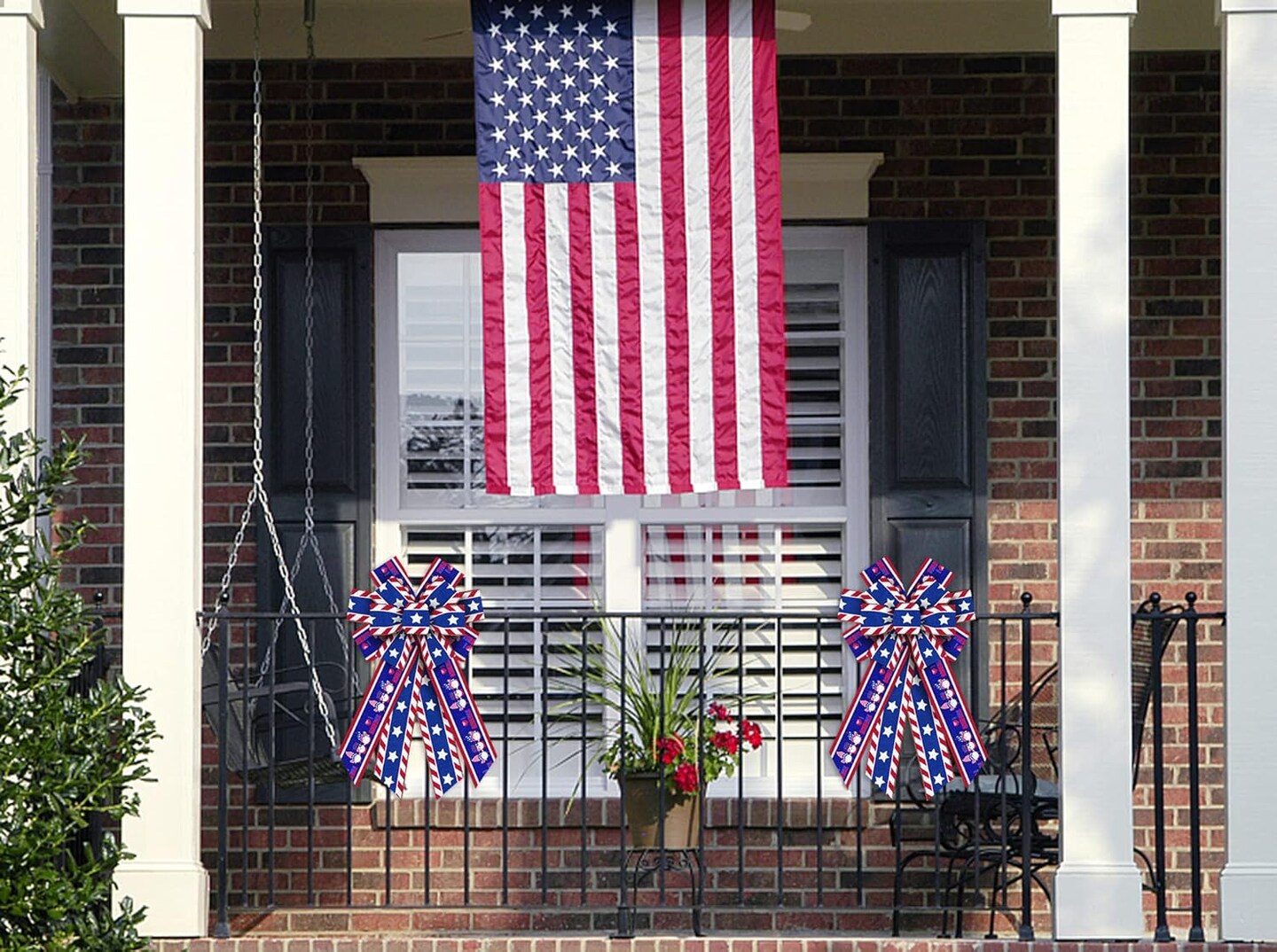 Large Patriotic Wreath Bows, Red Blue White Stripe Bows for Wreath 4th of July Star Bows for Front Door Memorial Day Gnomes America Flag Wreath Bows for Indooor Outdoor Fence Party Decor