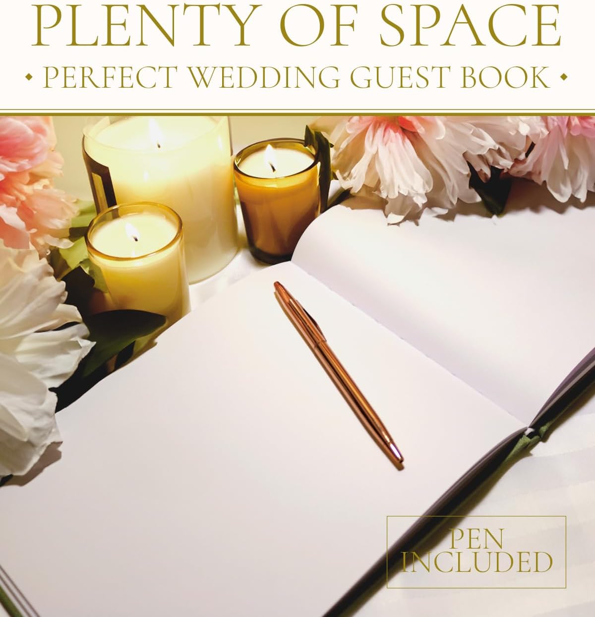Wedding Book Bundle, Includes 2 Pens Wedding GuestBook, Sage Green Golden Guest Book, Guest Book Wedding Reception, Wedding Registry Must Have, GuestBook for Wedding