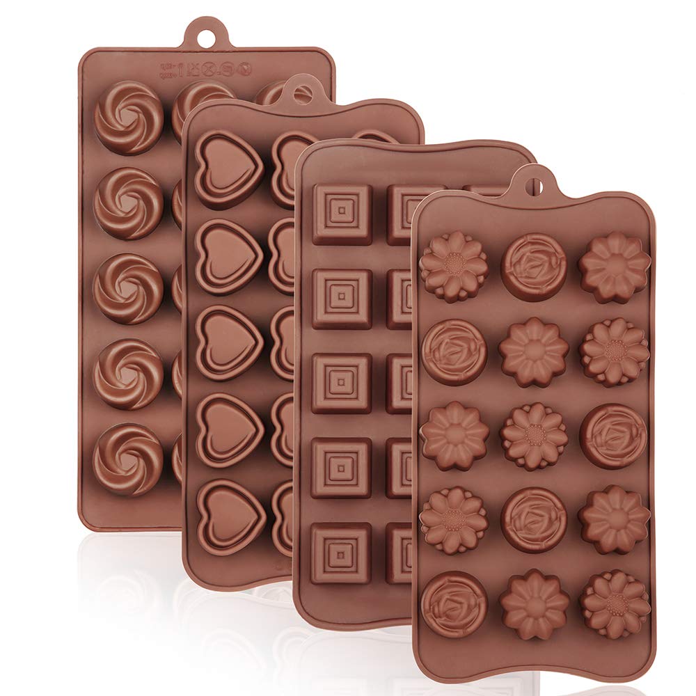 4 Packs Silicone Molds for Chocolate, Food Grade no-stick Baking, candy and butter Mold with different shape (4 packs different style)
