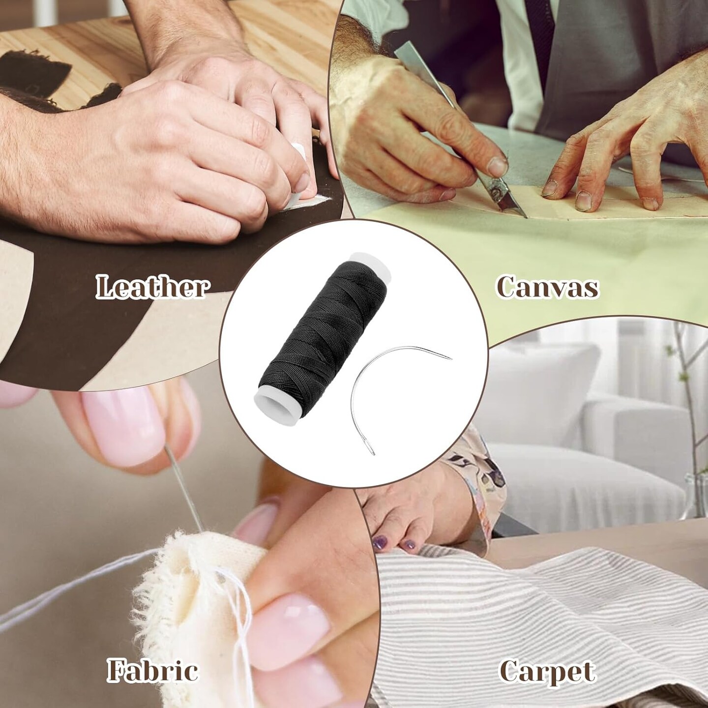 3 Rolls Hair Weaving Thread Professional Hair Extension Tools Sewing Threads and Needles Set Hair Extensions Thread with 3 Pcs C Shaped Needles for Making Wig DIY Hand Sewing Hair Weave Extension
