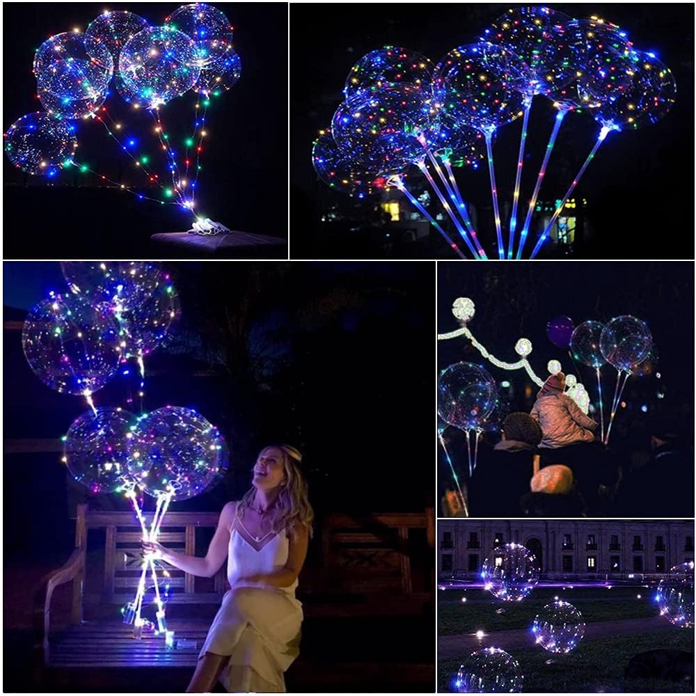 Balloons 10 Pack LED Glow in the Dark Balloons with Sticks + Air Pump for Party, Wedding, Decoration