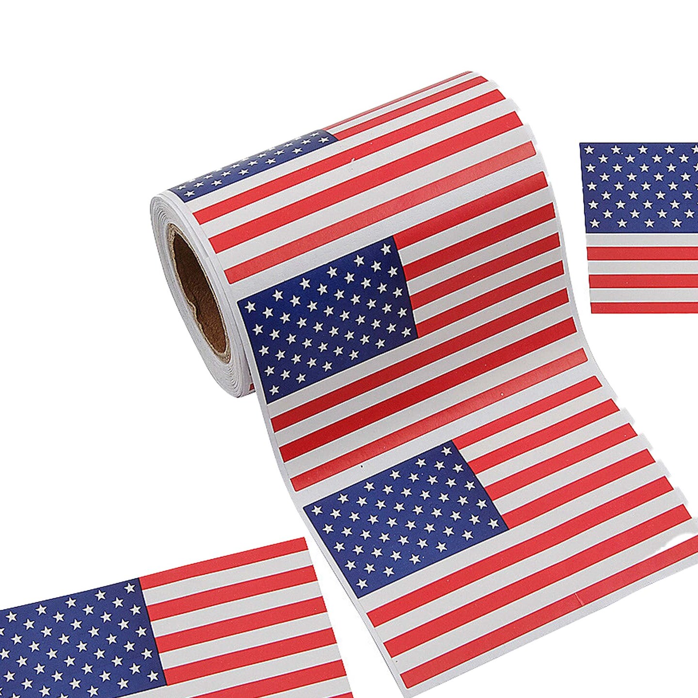 3" x 2" Patriotic Red, White and Blue American Flag Sticker Roll 100 Pc.