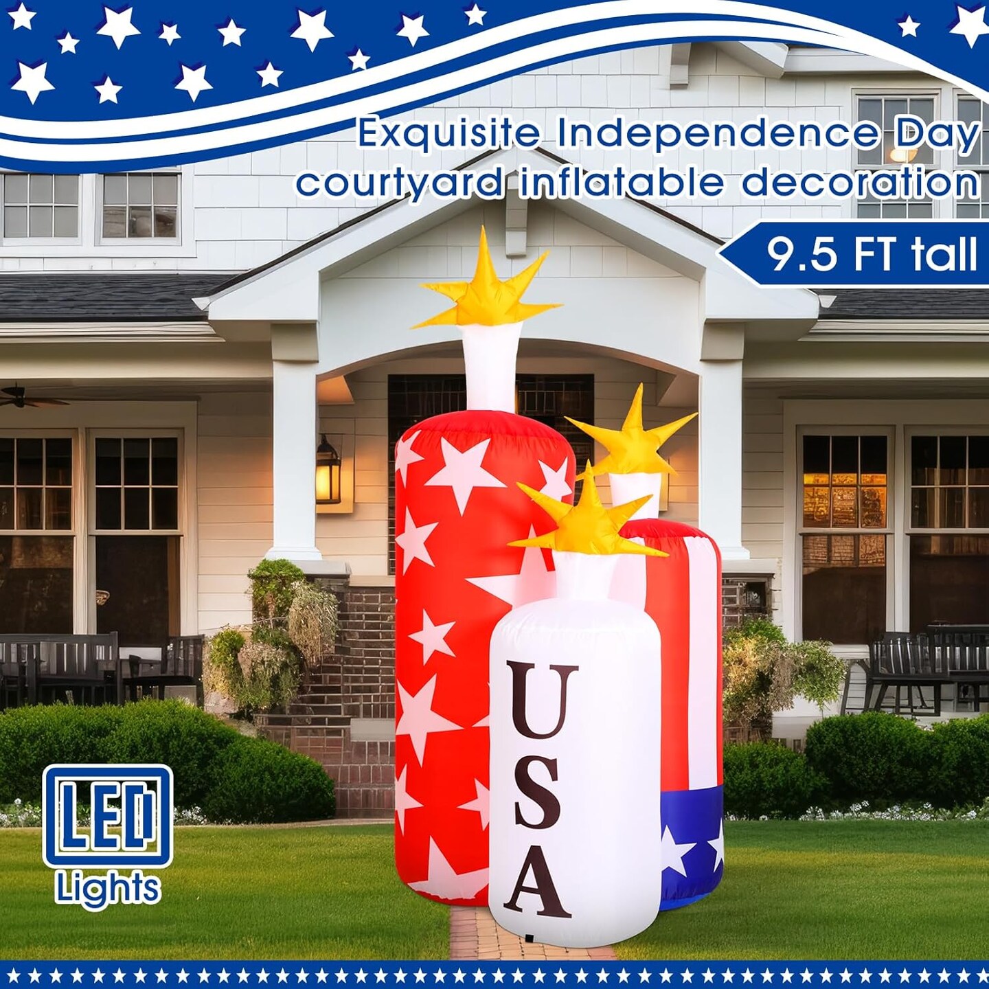 5FT Patriotic USA Candles Inflatable – 4th of July 250th Anniversary Outdoor Decoration – LED Lighted Blow Up for Independence Day & Memorial Day