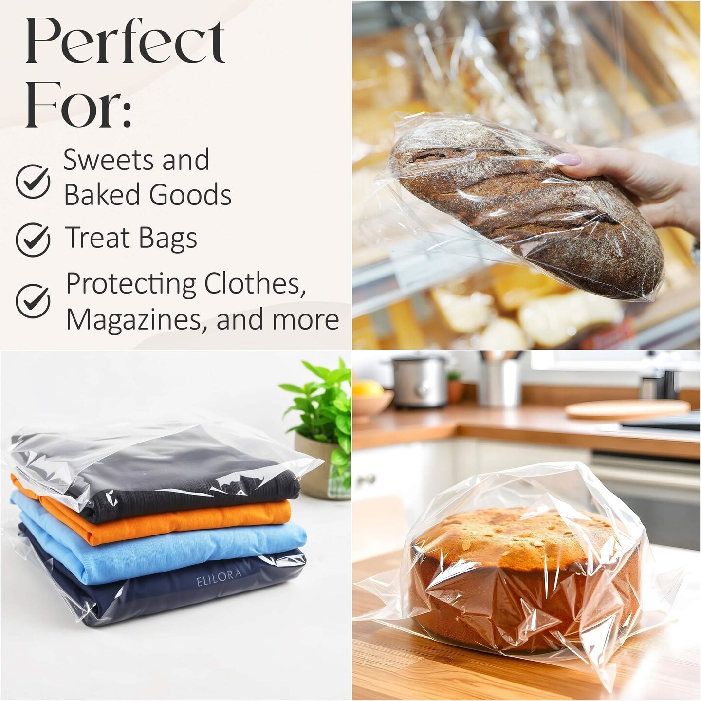100 Count Clear Cellophane Resealable Bags Self Seal Envelopes 1.2 mil 12&#x22; x 16&#x22; for Gifts and Party Favors