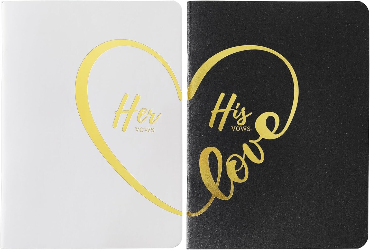Vow Books His and Hers, Black and White Color Vow Books for Wedding, Hard Cover His and Her Vow Books with Gold Foil Heart, Wedding Essentials, 32 Lined Pages, 4 * 5.5 inch