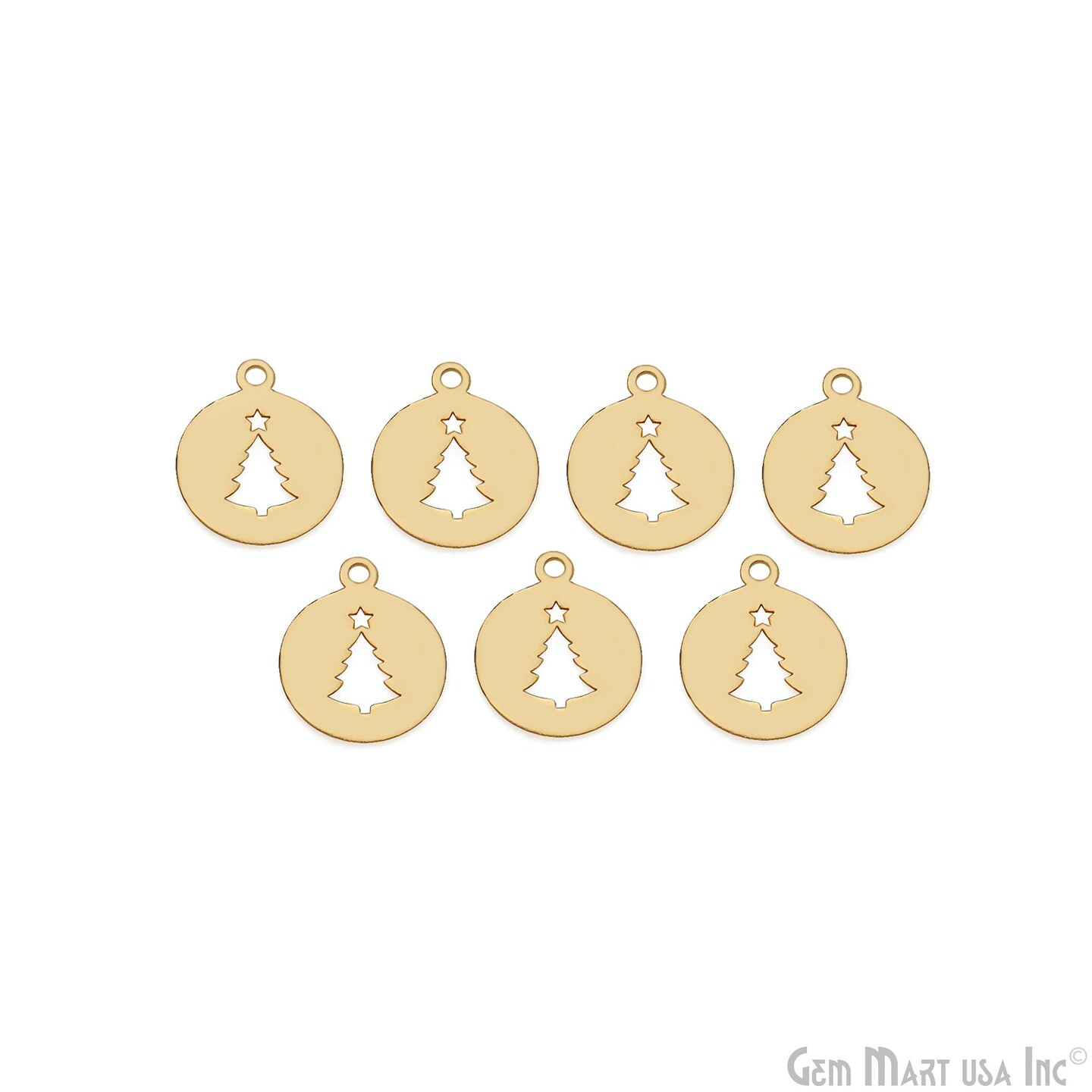 Christmas Tree Round Shape Laser Finding Gold Plated 13x16mm Charm For Bracelets &#x26; Pendants
