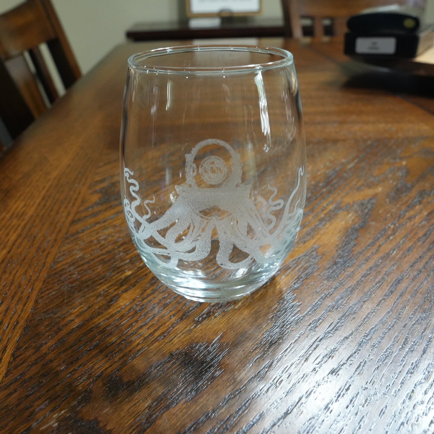 15oz Stemless Wine Glass Set - Steampunk Octopus + Slate Coaster