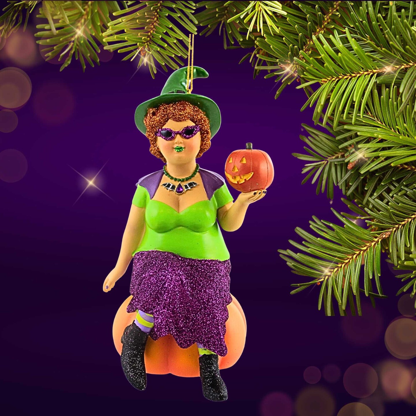 December Diamonds 7.0 Inch Agatha Halloween Tree Ornament , Halloween Decor Witch Bat