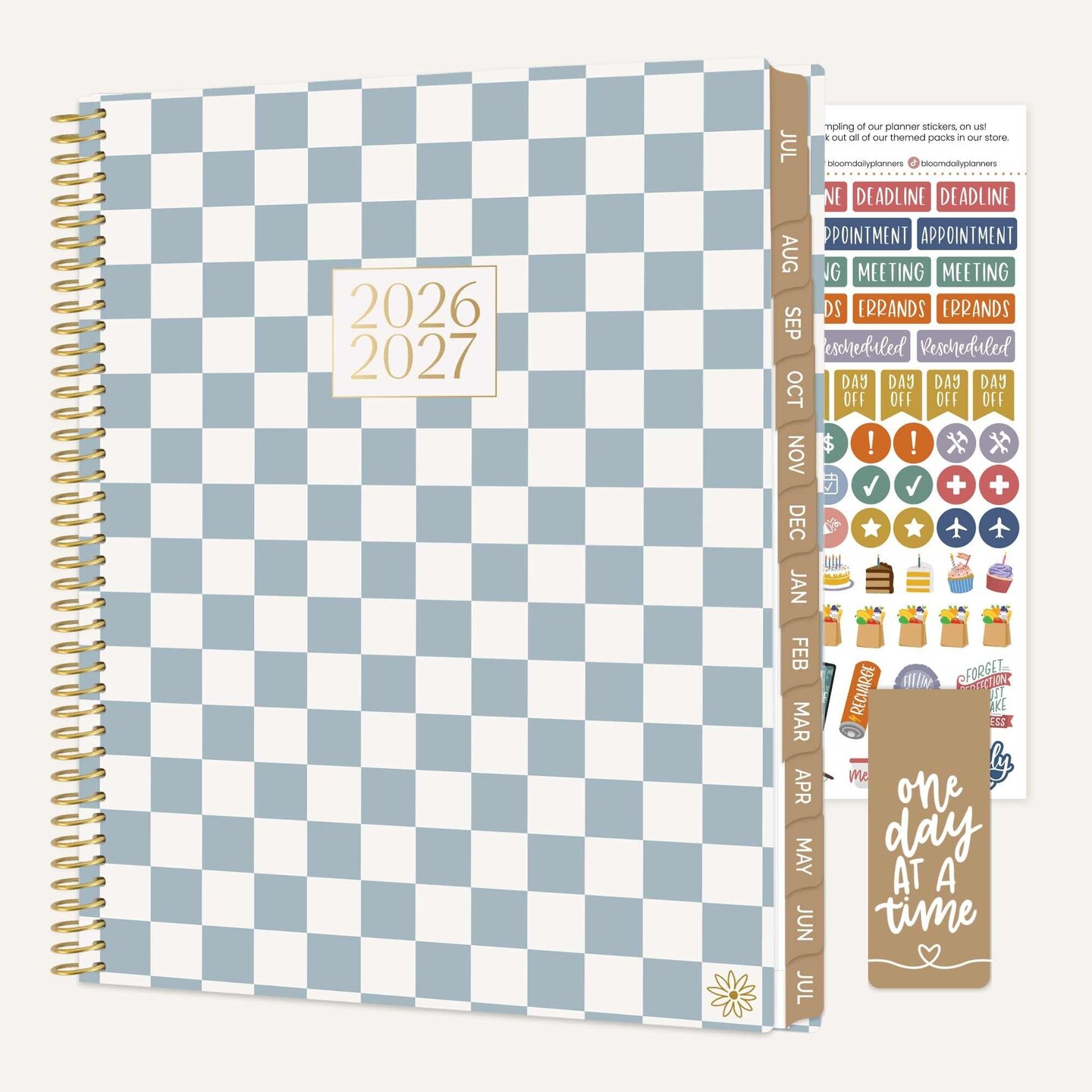 bloom daily planners 2026-2027 Academic Planner, 13 Month Soft Cover Monthly & Weekly, 8.5" x 11", Stickers Included, Checkered