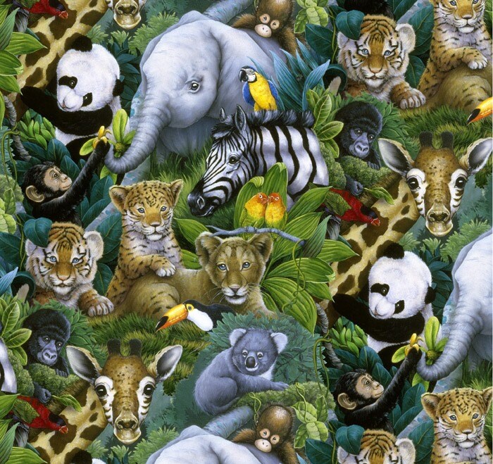 Jungle Safari Animals Cotton Fabric | By the Yard | Sewing and Crafting | 44 inches wide
