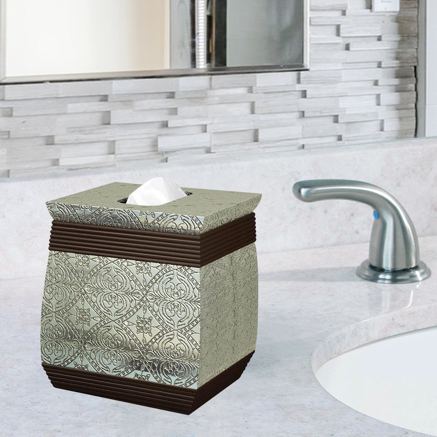 Tissue Box | Resin Square Facial Tissue Holder | Silver & Oil Rubbed Bronze Finish for Bathroom & Countertops