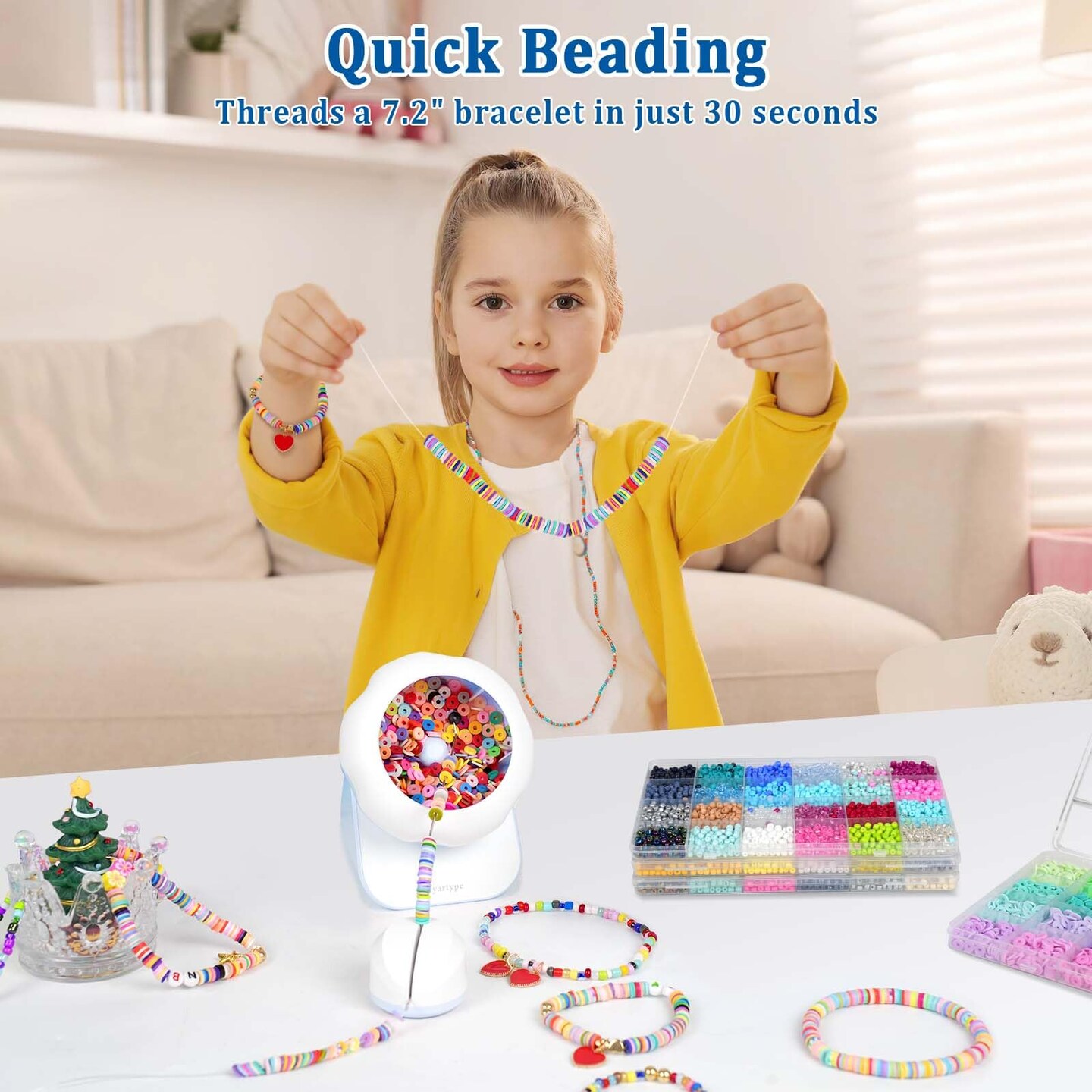 Clay Bead Spinner, Electric Bead Spinner for Jewelry Making, Bracelet Spinner and Necklace Making Machine with Bead Needles and Thread, Seed Bead Spinner, Clay Bead Bracelet Spinner (Blue), (No Beads)